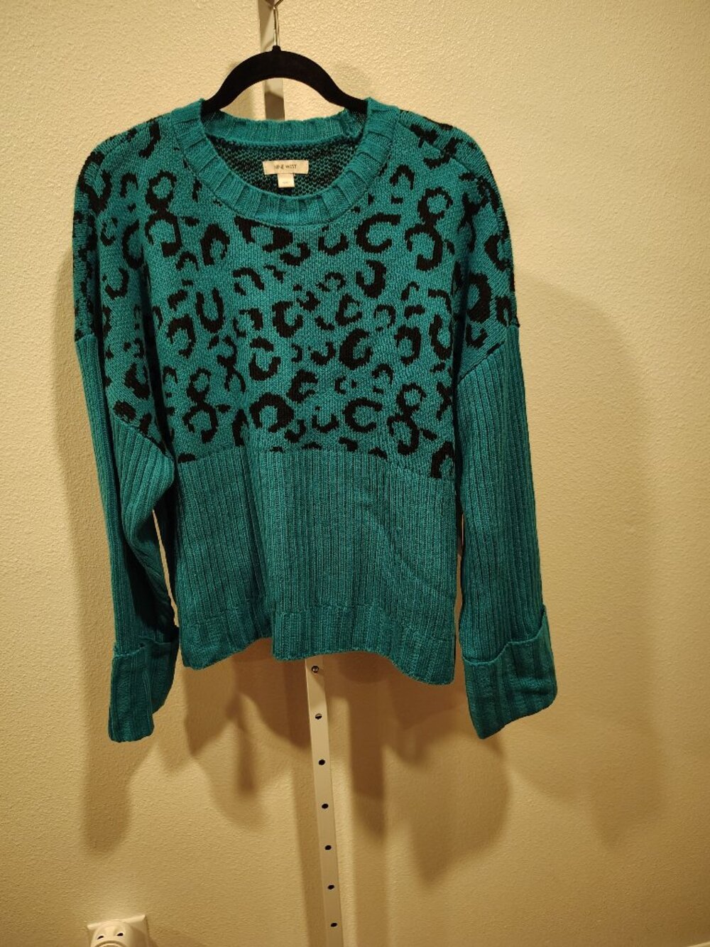 Nine West Women's Sweater Size XXL NWT Leopard Cheetah Print Animal Pattern Teal